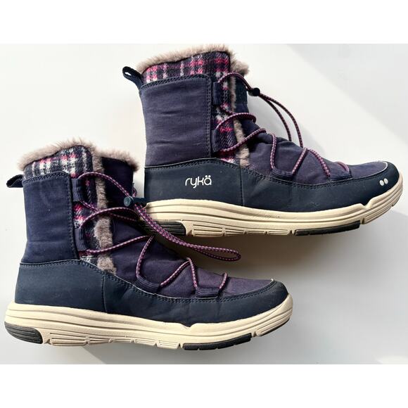 Ryka Shoes - Ryka Aubonne Winter Boots Womens Size 8M Navy Blue Fur Lined Bungee Lace